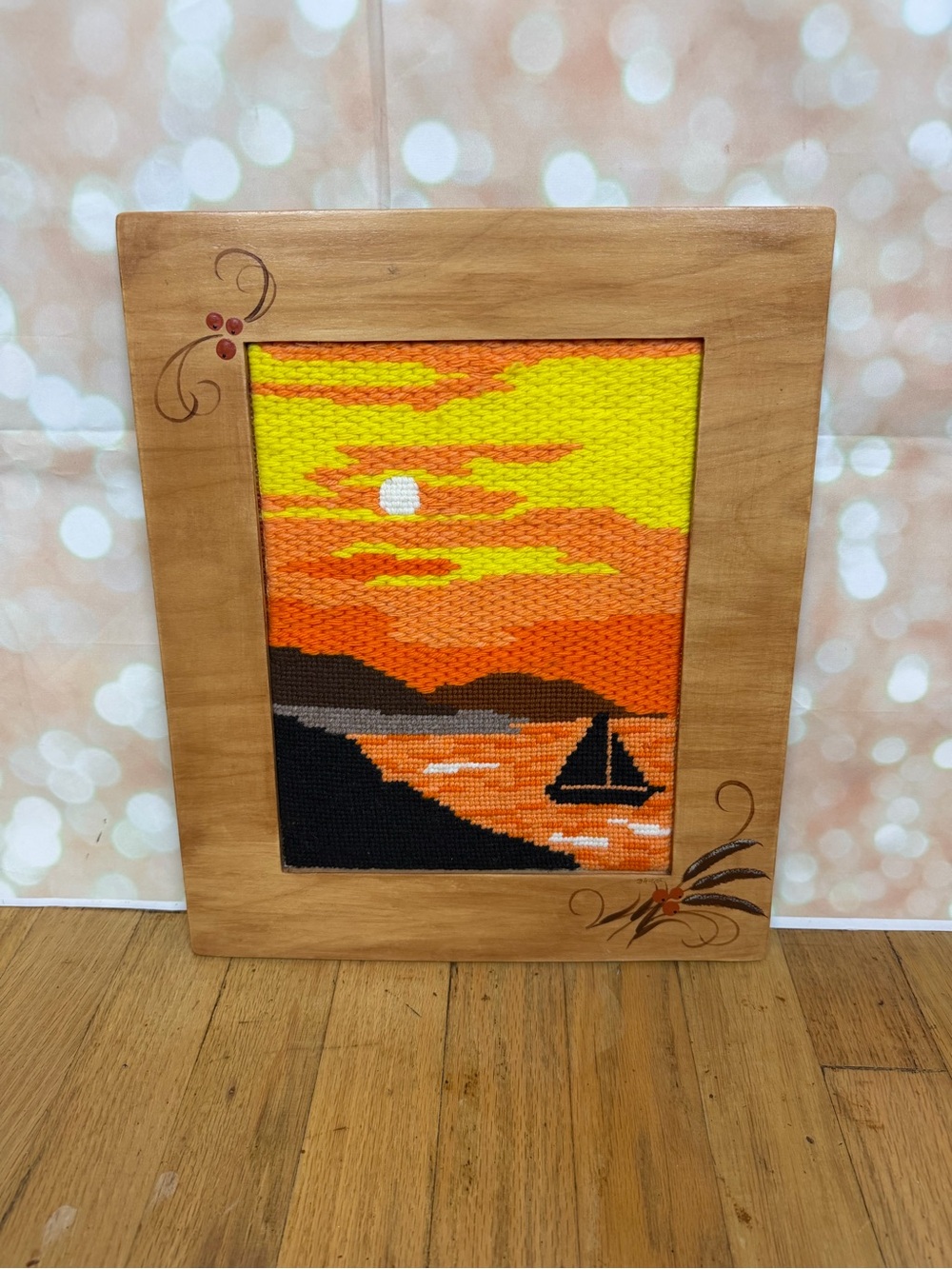 Vintage 1977 Finished Paragon Needlecraft Kit in Wooden Frame